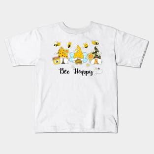 Bee Happy Gnome Bees Sunflower Spring Gnomes Summer Kids T-Shirt